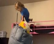 Children are always high on energy. And their single working brain cell energy only adds to the fun. This sweet little girl is high on same energy when she dives like a seagull from her bunk - over and over again. &#92;