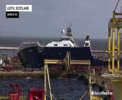 This ship in Leith, Scotland, toppled on its side after coming off its holding on March 22. At least 25 people were reported injured in the accident with 15 sent to the hospital.